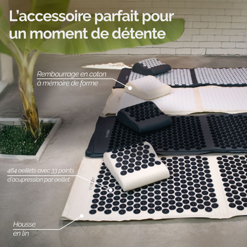 Tapis et coussin d'acupression - 130 x 50 cm - Beige et noir