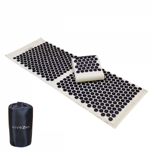 Tapis et coussin d'acupression - 130 x 50 cm - Beige et noir