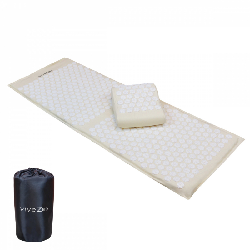 Tapis et coussin d'acupression - 130 x 50 cm - Beige et blanc