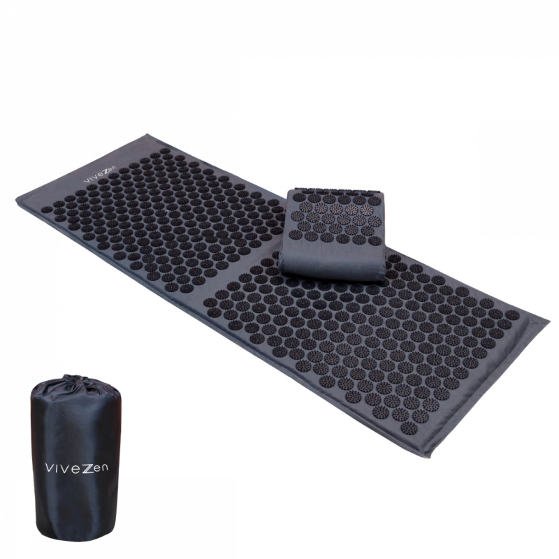 Tapis et coussin d'acupression - 130 x 50 cm - Gris et noir