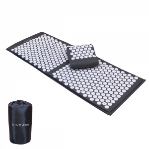 Tapis et coussin d'acupression - 130 x 50 cm - Gris et blanc