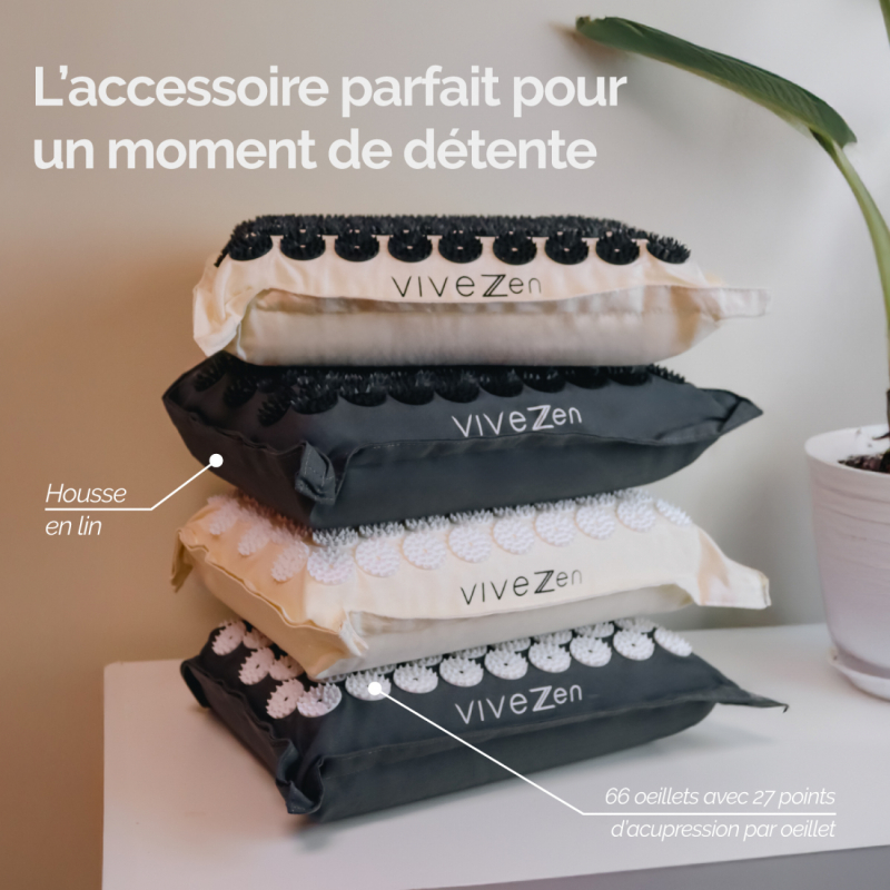 Oreiller d'acupression - 40 x 30 cm - Beige et noir