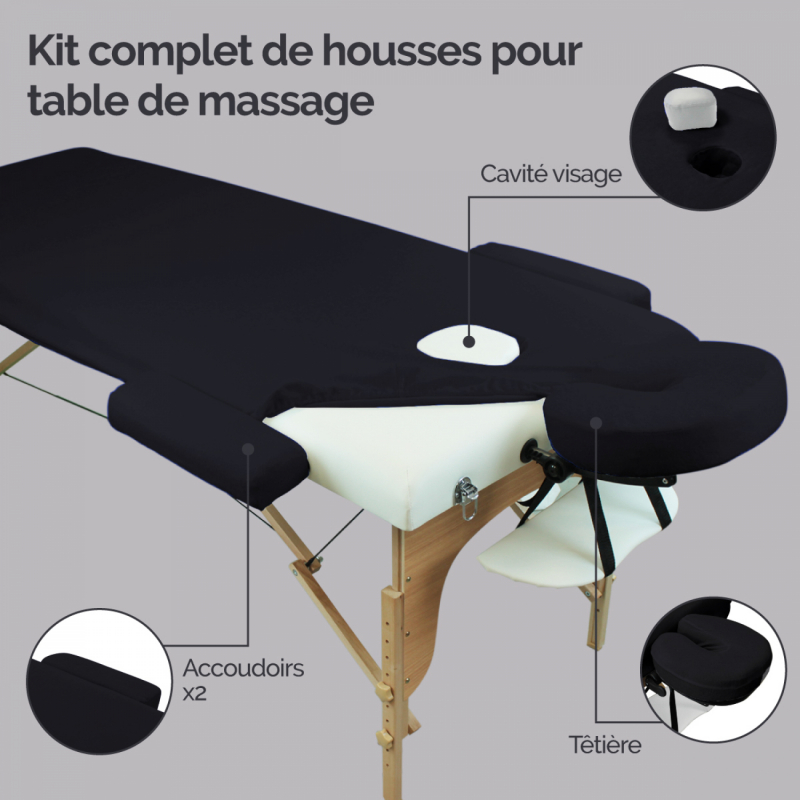 Kit complet de housses pour table de massage - Éponge - Gris anthracite