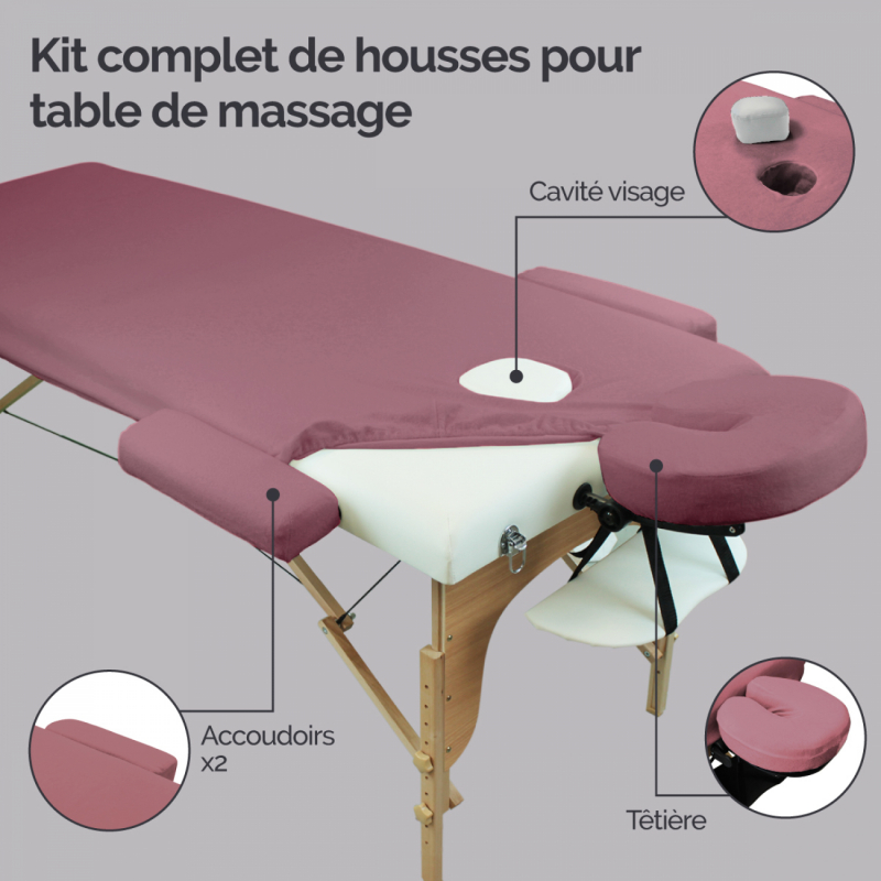Kit complet de housses pour table de massage - Éponge - Vieux rose