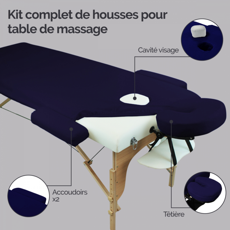 Kit complet de housses pour table de massage - Éponge - Bleu marine