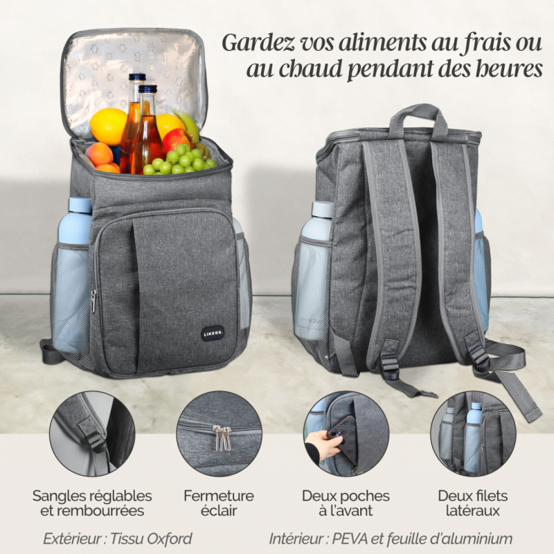 Sac à dos isotherme - 23 Litres - Gris