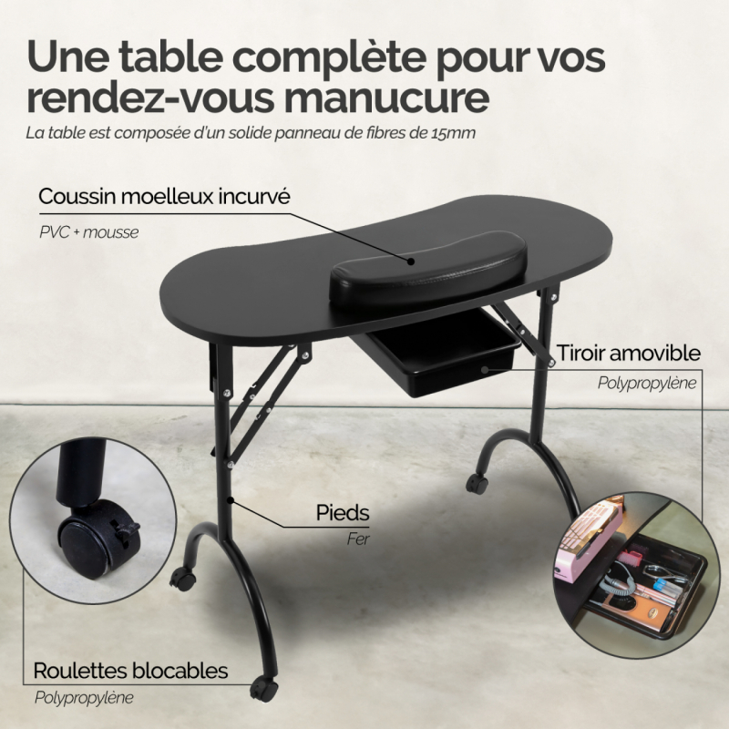 Table de manucure pliable - Noir