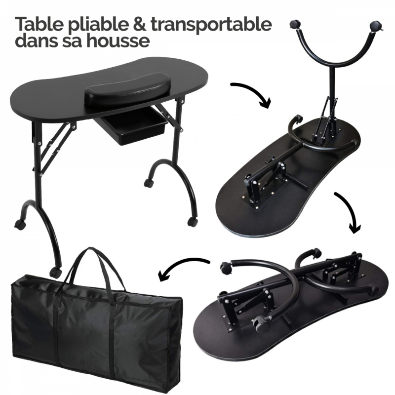 Table de manucure pliable - Noir