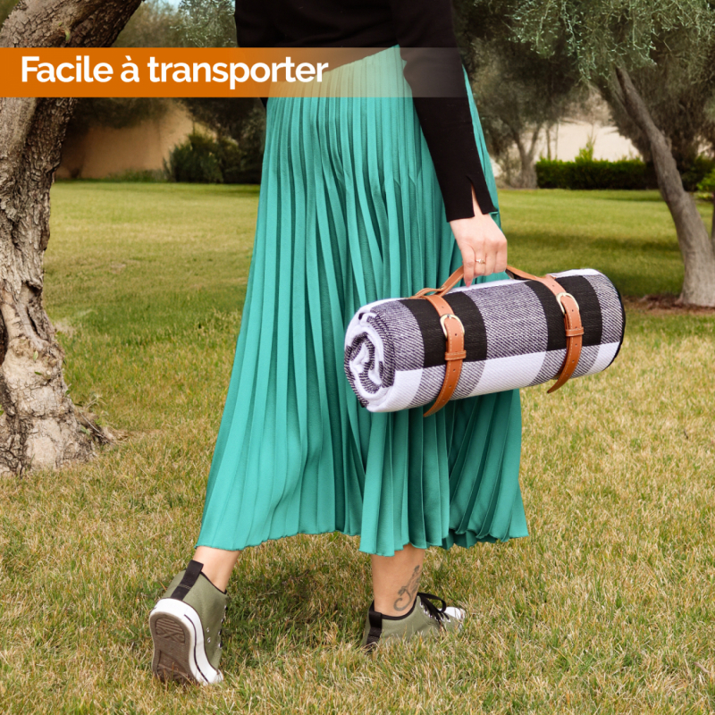 Couverture de pique-nique - 200 x 200 cm - Carreaux noirs