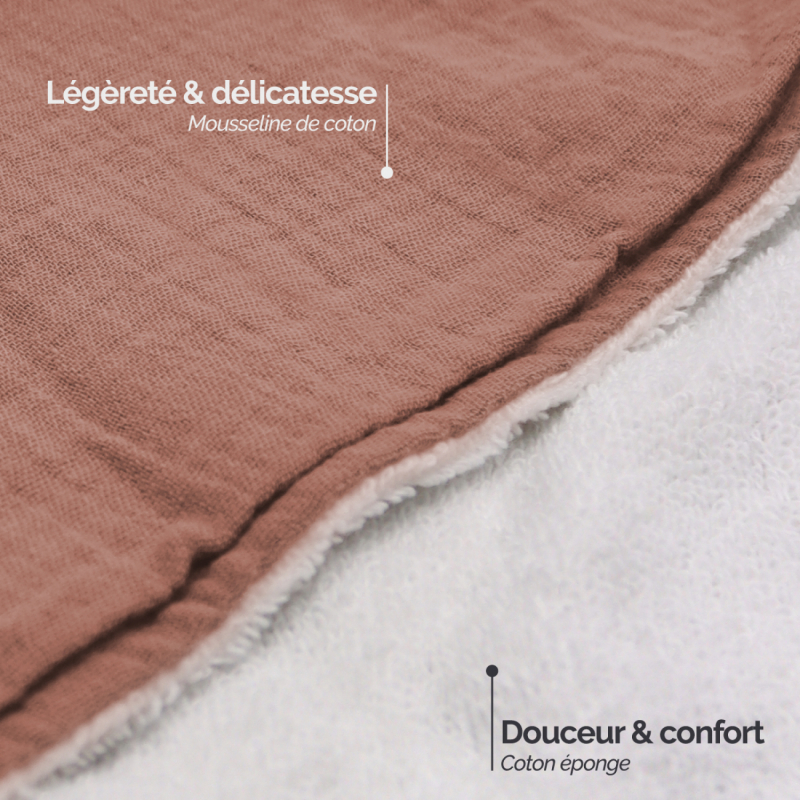Cape de bain - 100 x 100 cm - Lapin - Vieux rose