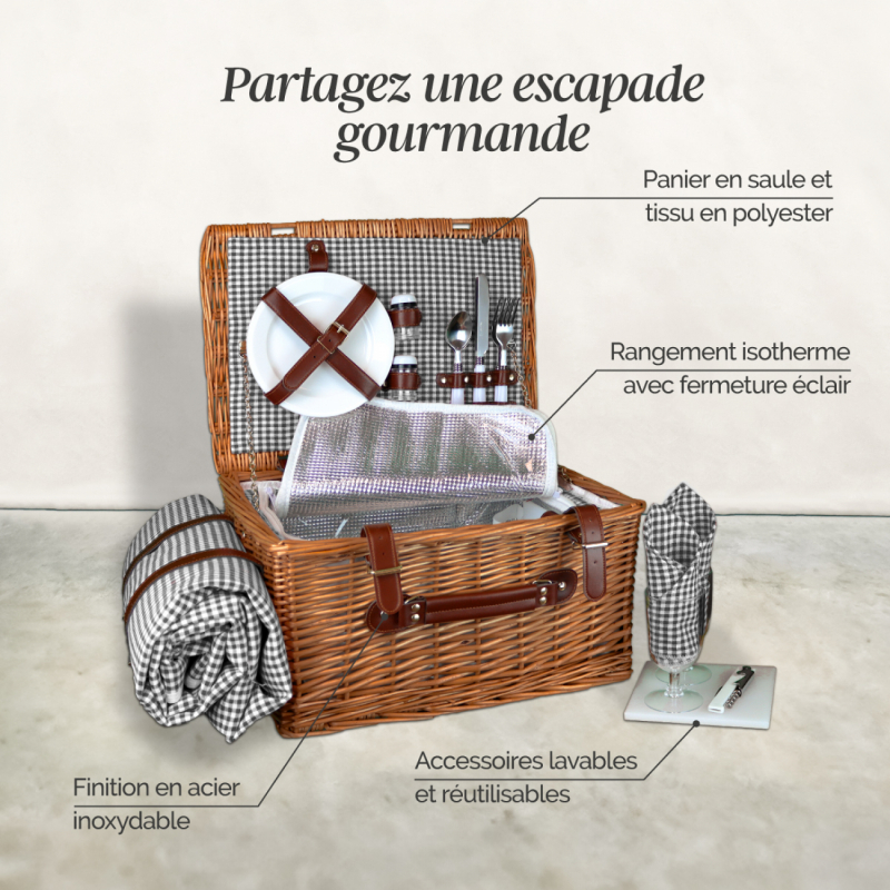 Panier de pique-nique - 2 personnes - Gris