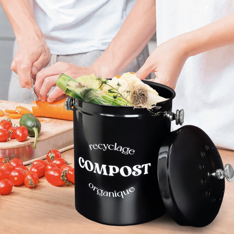 Composteur de cuisine - Rond - Noir