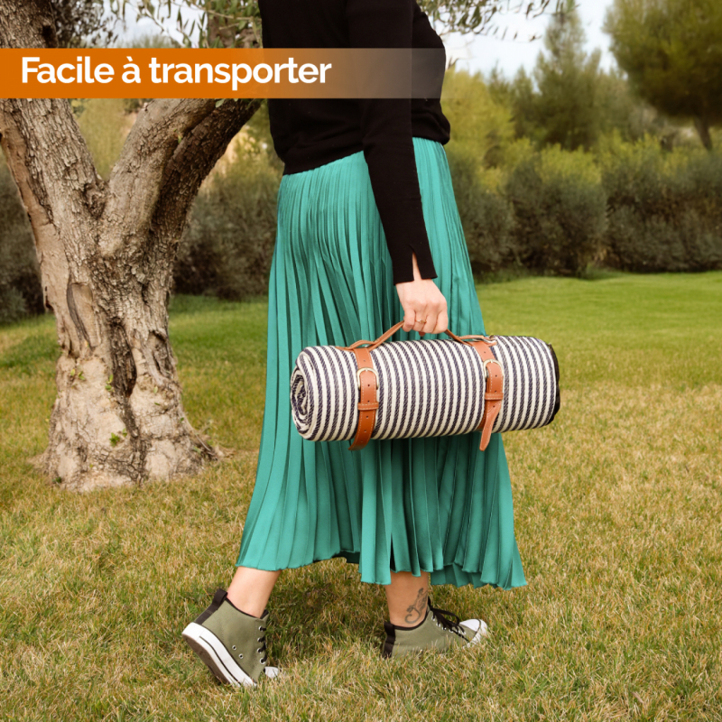 Couverture de pique-nique - 200 x 200 cm - Rayé bleu