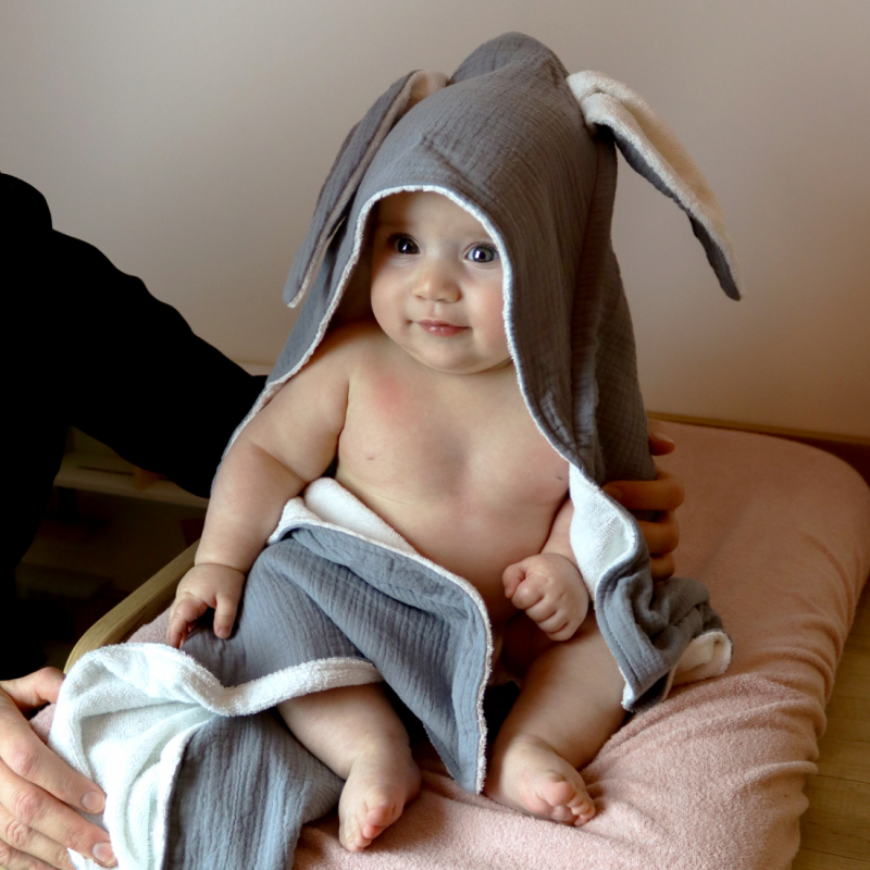 Cape de bain - 100 x 100 cm - Lapin - Gris