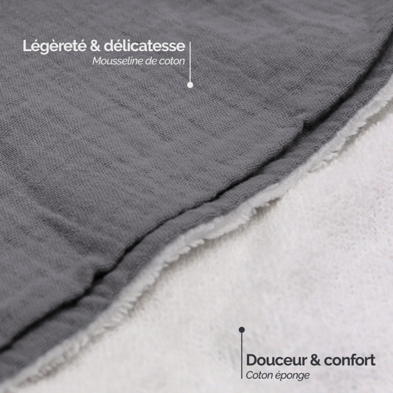 Cape de bain - 100 x 100 cm - Lapin - Gris