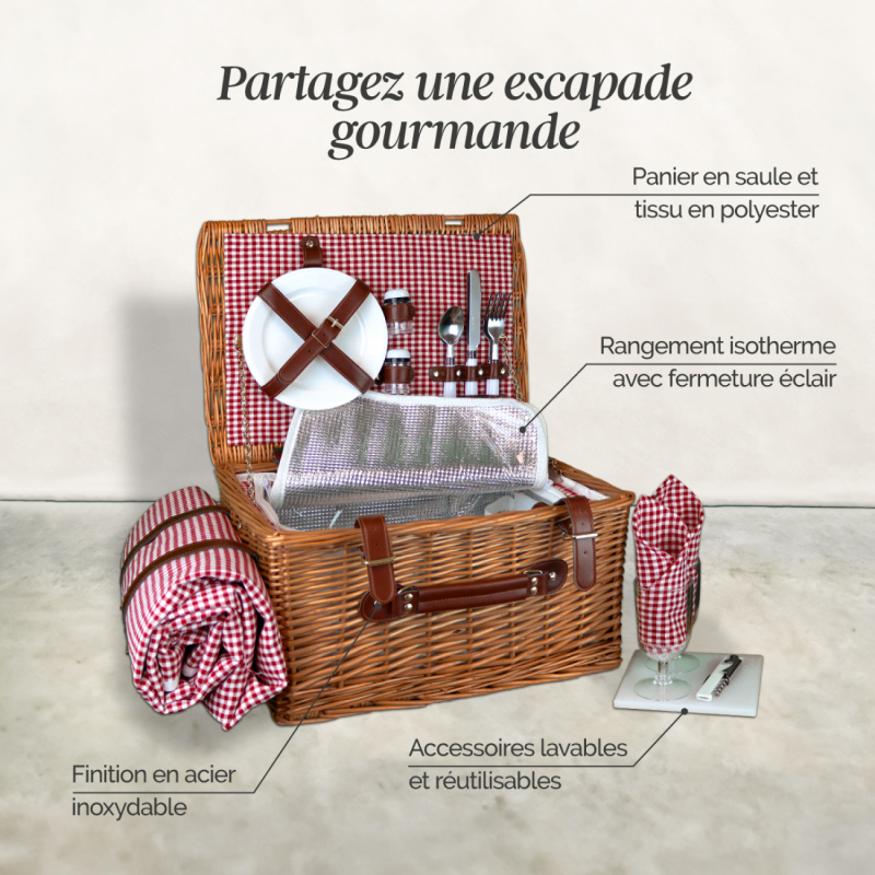 Panier de pique-nique - 2 personnes - Rouge
