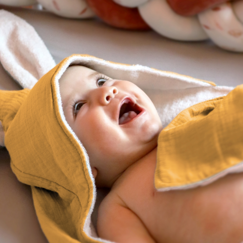 Cape de bain - 100 x 100 cm - Lapin - Moutarde