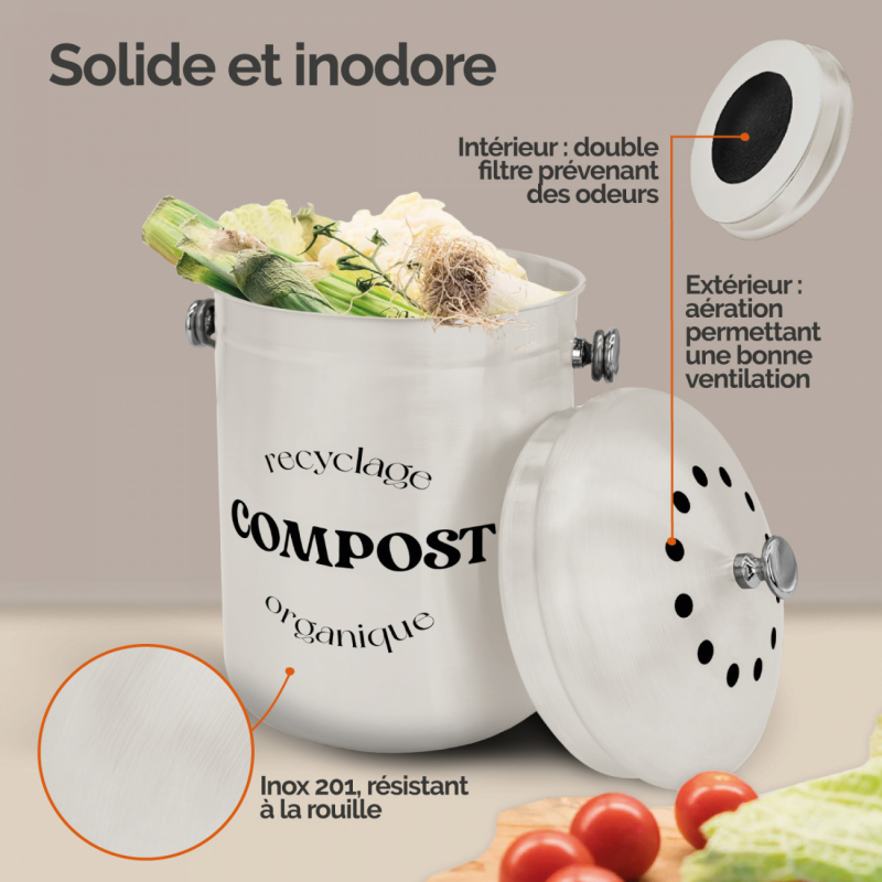 Composteur de cuisine - Rond - Beige
