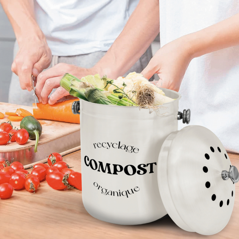 Composteur de cuisine - Rond - Beige