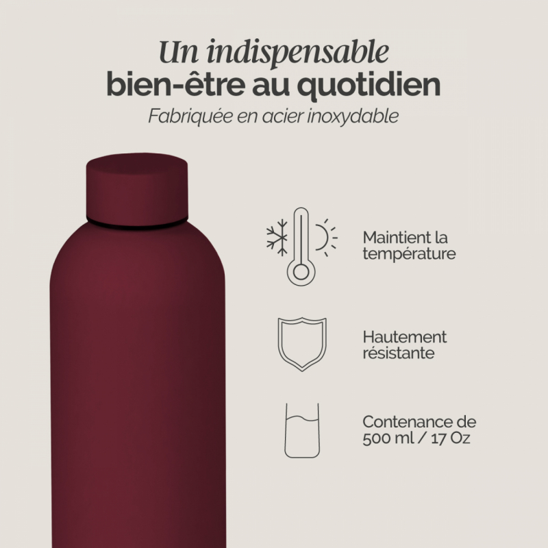 Gourde isotherme - 500 ml - Bordeaux