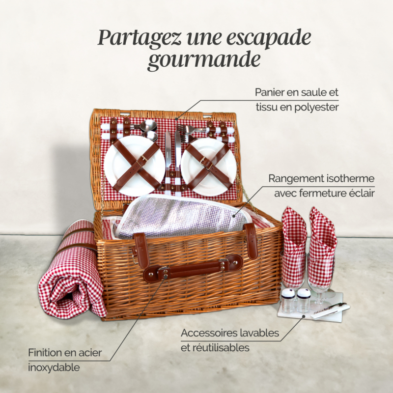 Panier de pique-nique - 4 personnes - Rouge
