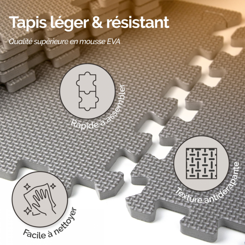 Tapis de sol puzzle - 18 pièces - Gris