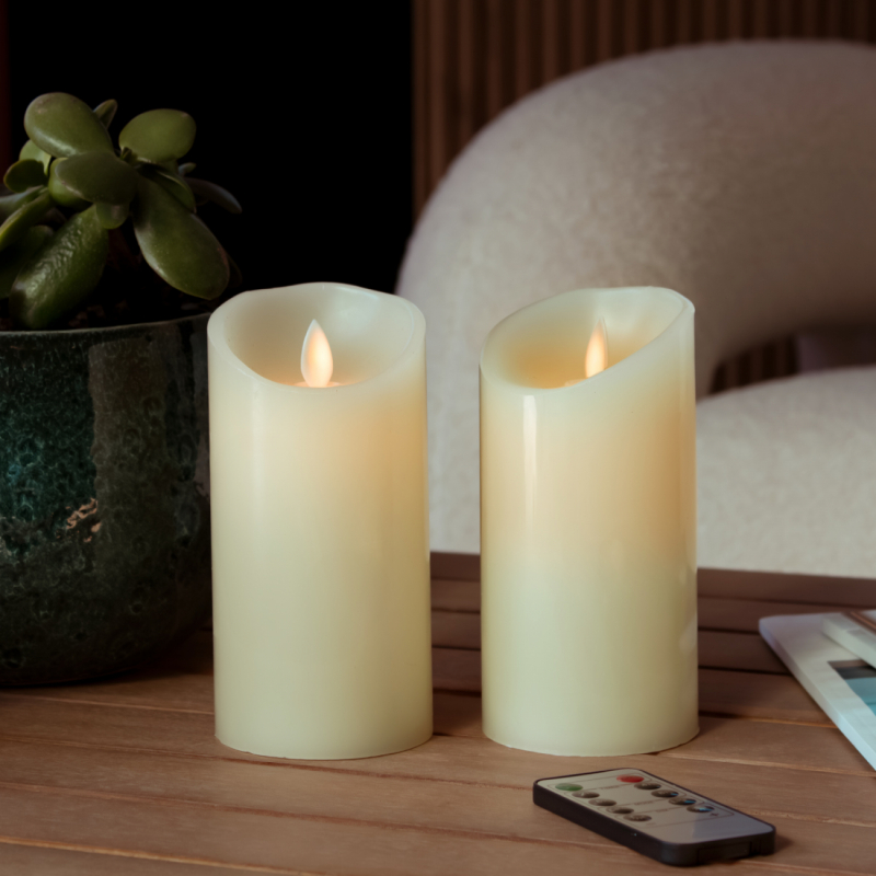 Lot de 2 bougies à LED - Cire - 15 cm