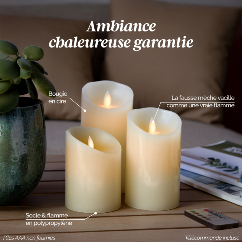 Lot de 2 bougies à LED - Cire - 15 cm