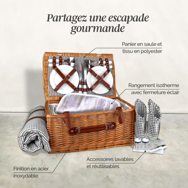 Panier de pique-nique - 4 personnes - Gris