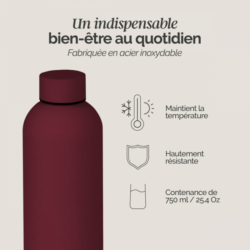 Gourde isotherme - 750 ml - Bordeaux