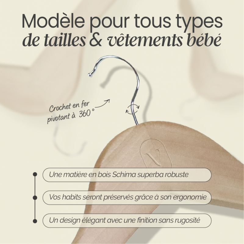 Lot de 20 cintres pour bébé - Bois clair
