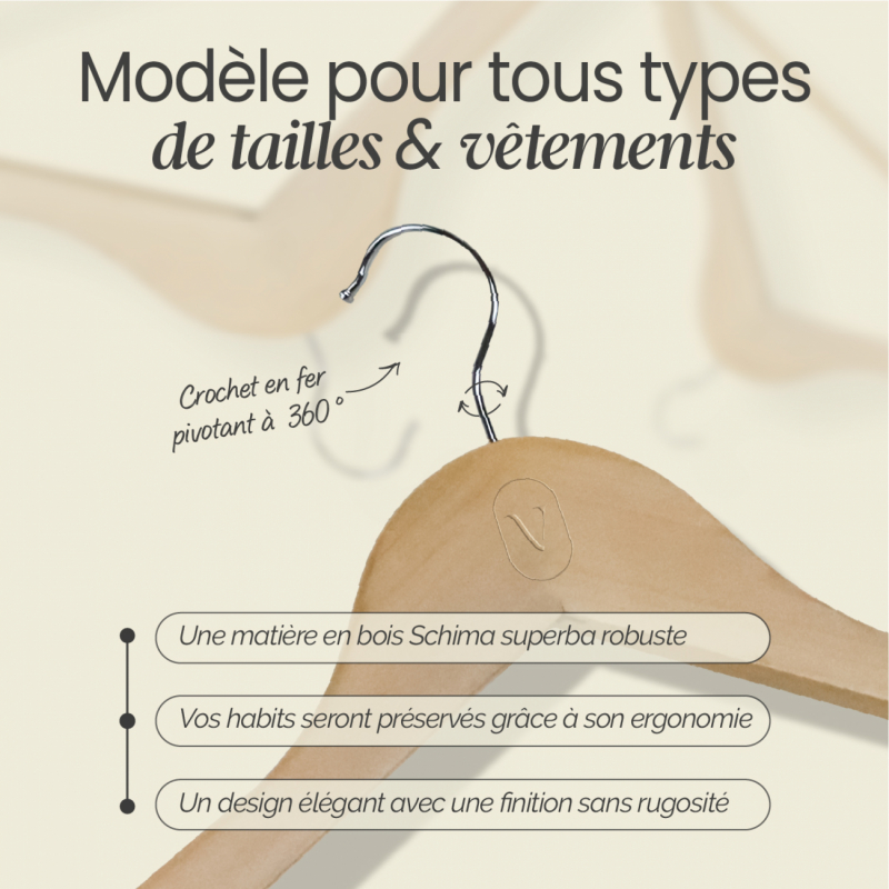Lot de 20 cintres pour adulte - Bois clair