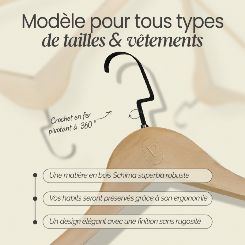 Lot de 40 cintres pour adulte premium + - Bois clair
