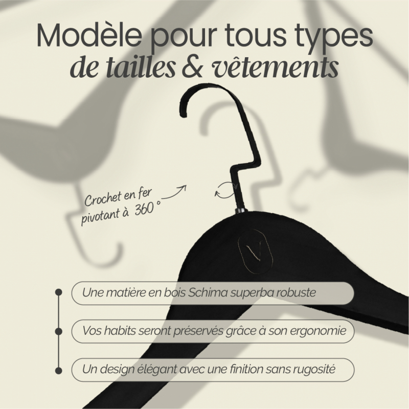 Lot de 40 cintres pour adulte premium + - Noir