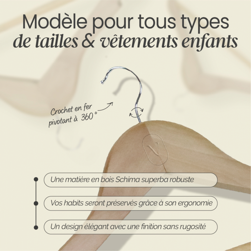 Lot de 40 cintres pour enfant - Bois clair