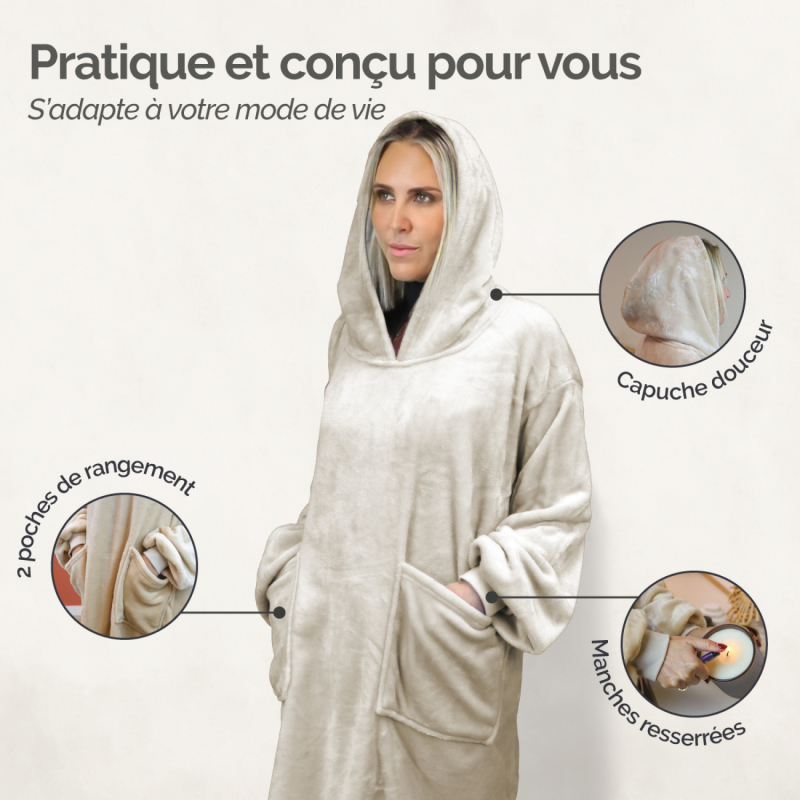 Sweat à capuche plaid - Flanelle - Adulte - Beige