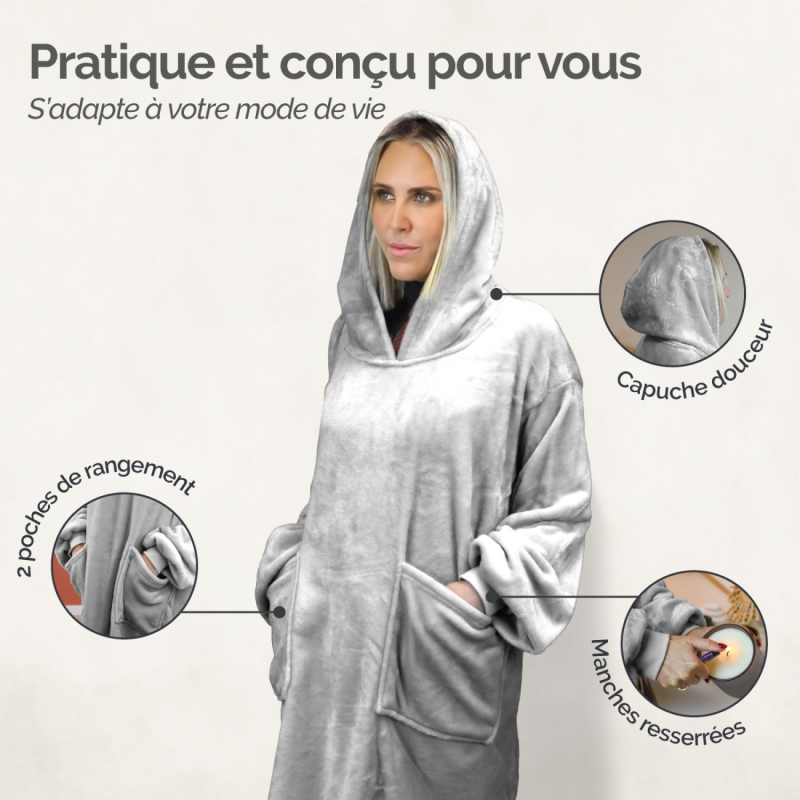 Sweat à capuche plaid - Flanelle - Adulte - Gris
