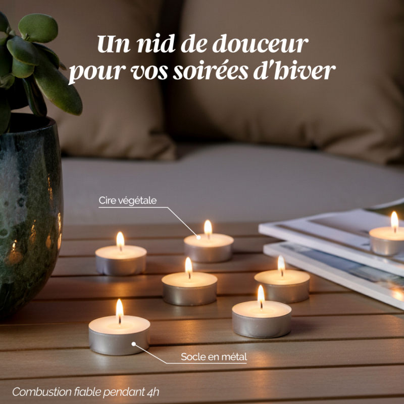 Lot de 50 bougies chauffe-plat - 4 h - Blanc