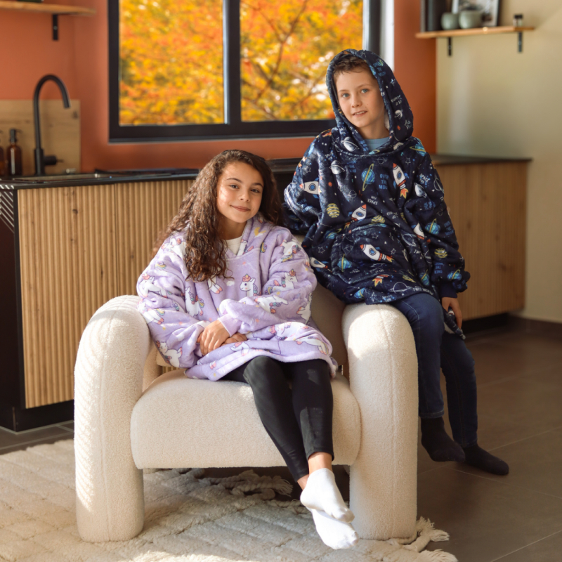 Sweat à capuche plaid - Sherpa et flanelle - Enfant - Espace