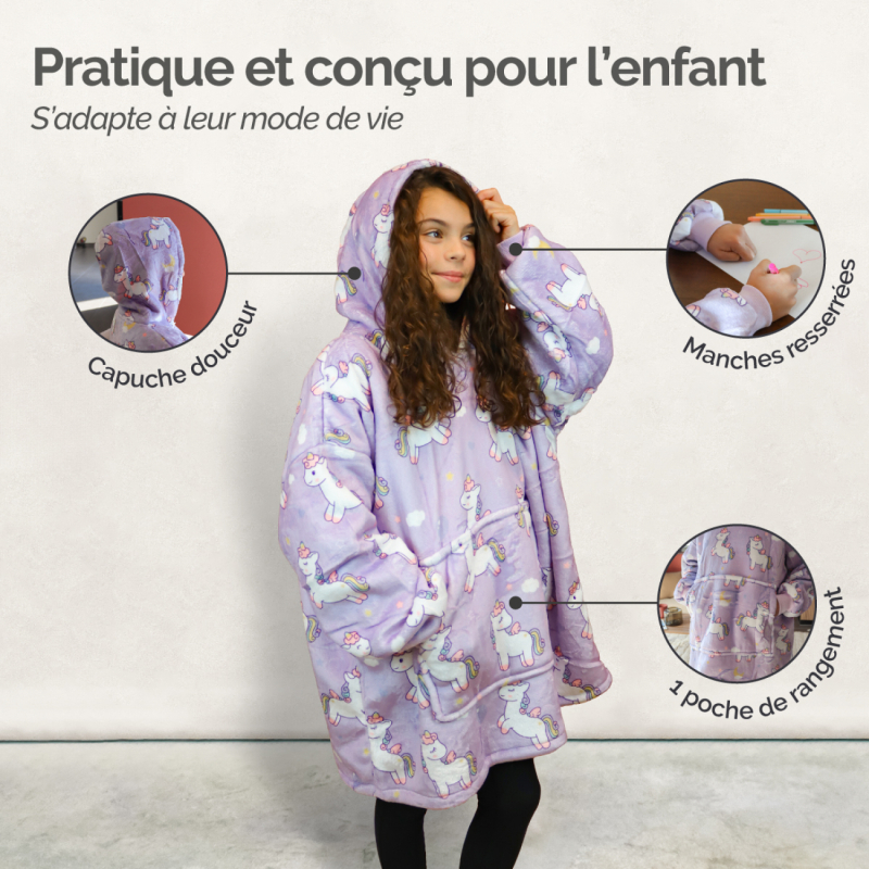 Sweat à capuche plaid - Sherpa et flanelle - Enfant - Licorne