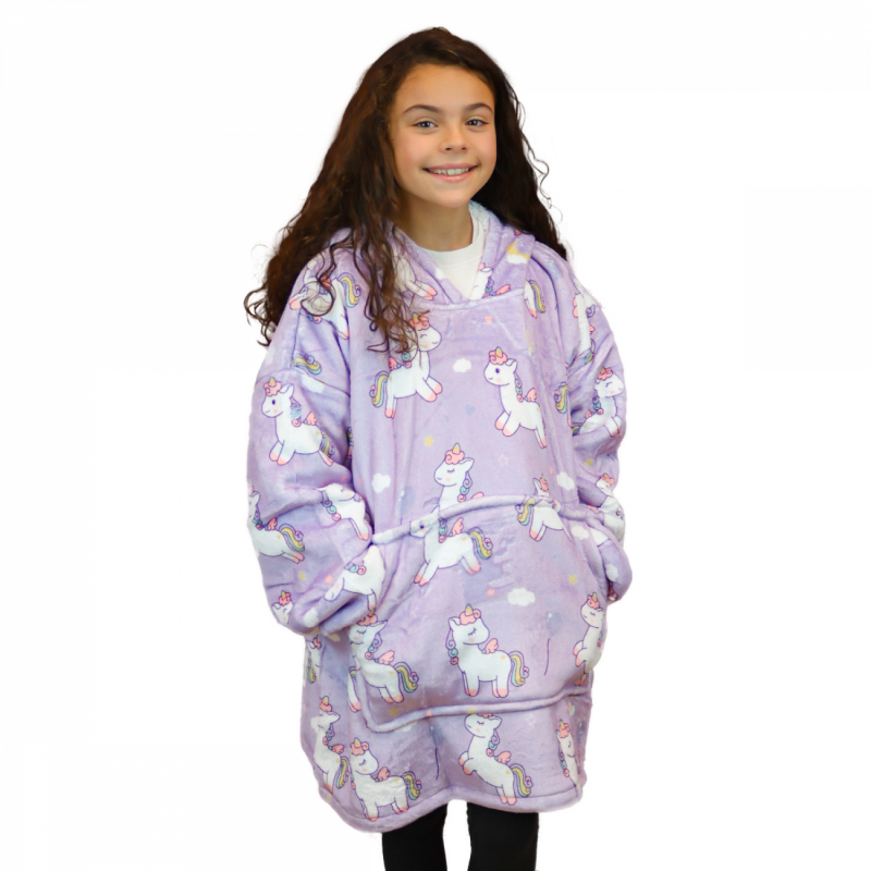 Sweat à capuche plaid - Sherpa et flanelle - Enfant - Licorne