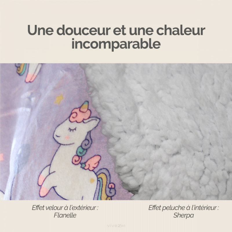 Sweat à capuche plaid - Sherpa et flanelle - Enfant - Licorne
