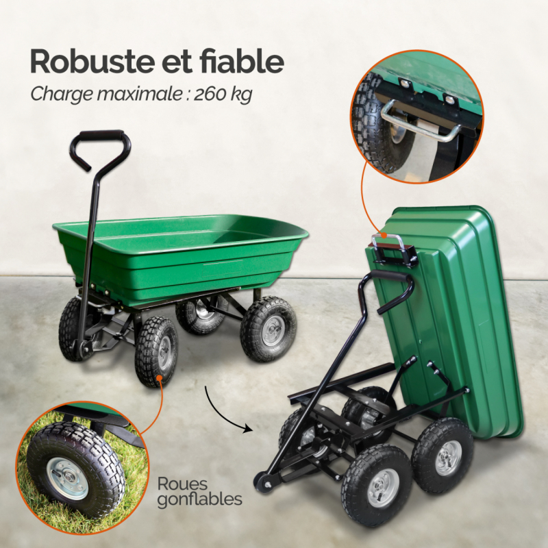 Chariot de jardin - 75 L - 260 Kg - Vert