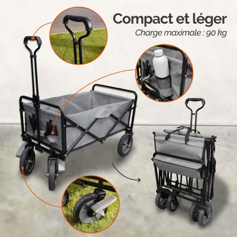 Chariot de transport pliable - 90 Kg - Gris