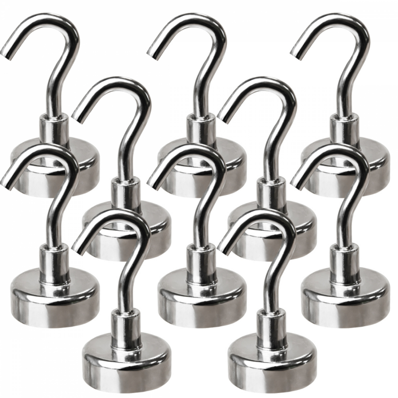 Lot de 10 crochets magnétiques - KN20 - Chromé