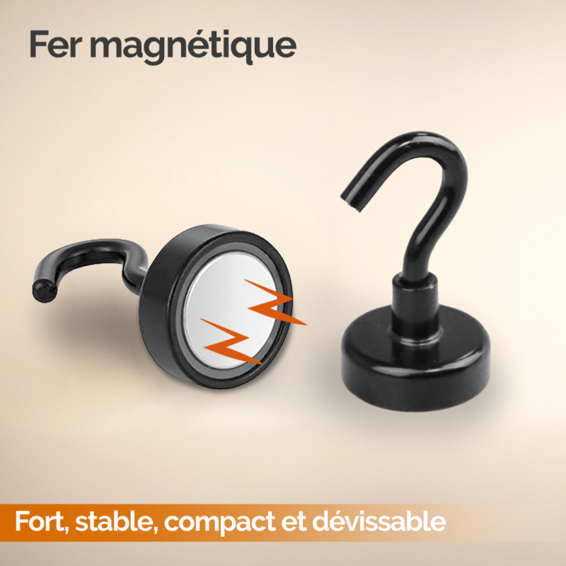 Lot de 10 crochets magnétiques - KN20 - Noir