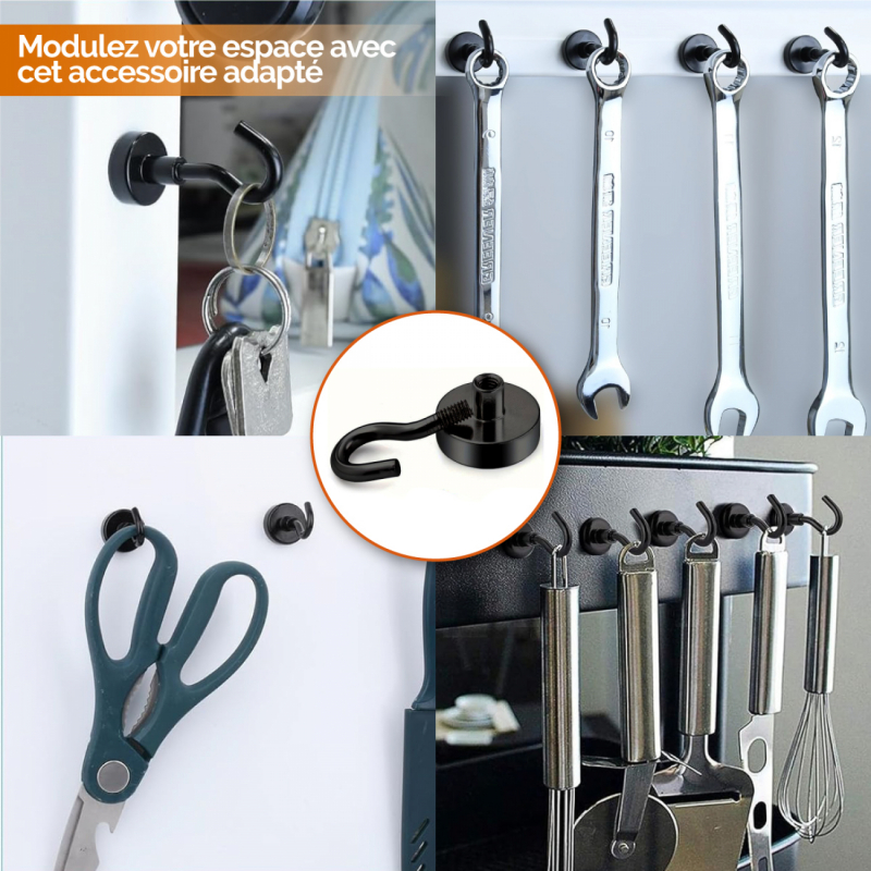 Lot de 10 crochets magnétiques - KN20 - Noir