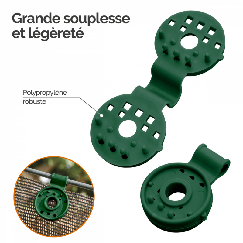 Lot de 50 clips de fixation pour brise vue - Vert