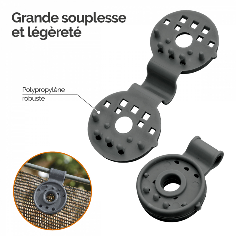 Lot de 100 clips de fixation pour brise vue - Gris