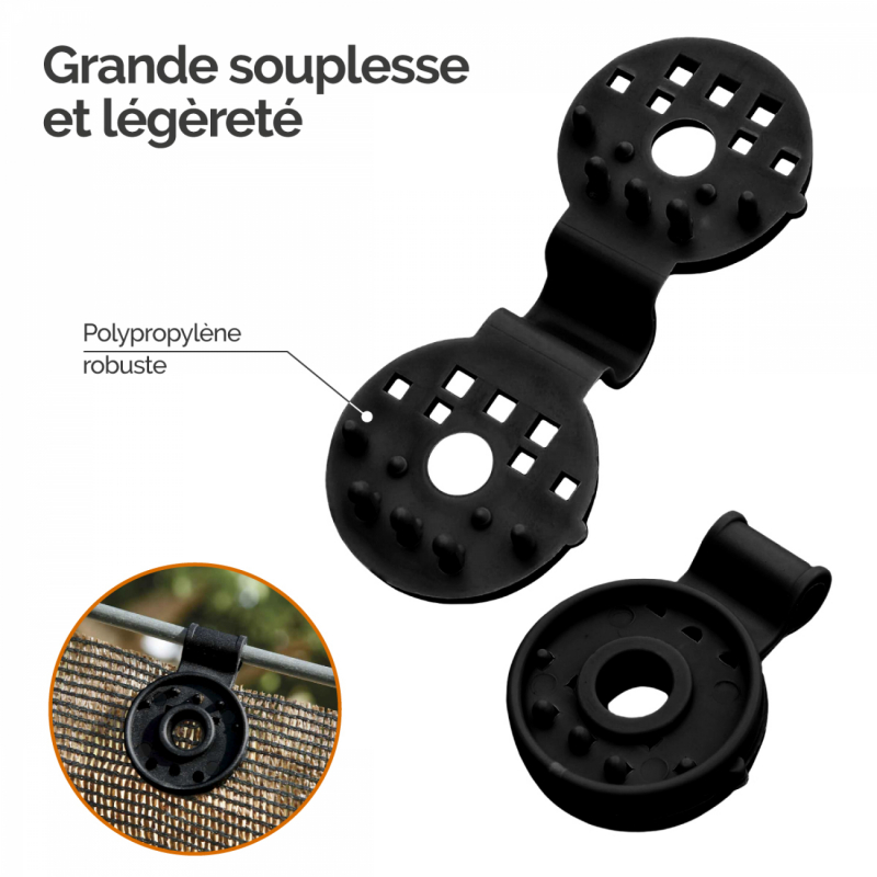 Lot de 100 clips de fixation pour brise vue - Noir